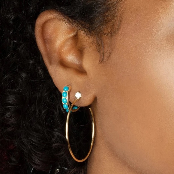 Addilyn Gold & Turquoise Beaded Hoop Earrings - Picture 7 of 7